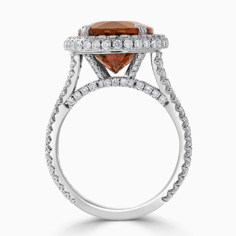 18ct White Gold Oval Spessartite and Diamond Statement Halo Ring