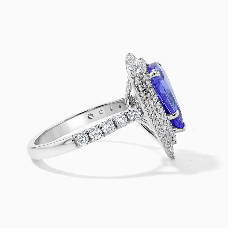 18ct White Gold Pear Shape Tanzanite and Diamond Double Halo Ring