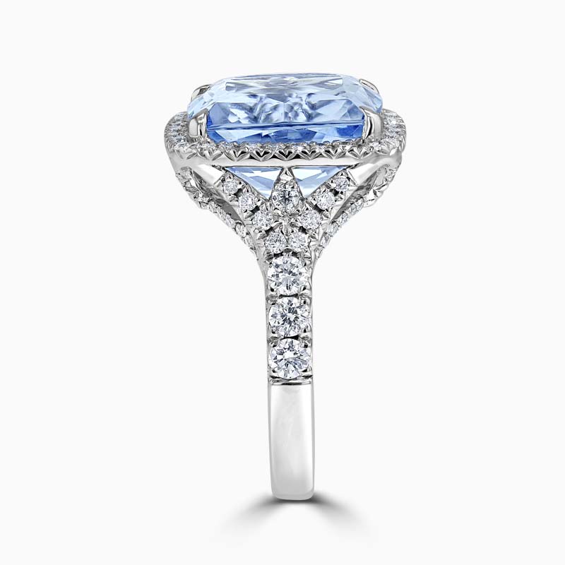 18ct White Gold Cushion Cut Aquamarine & Diamond Set Dress Ring