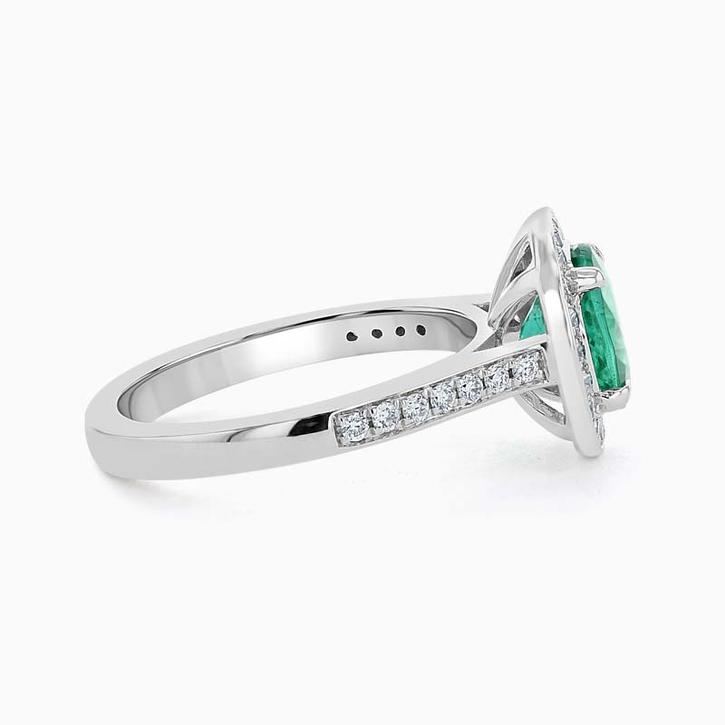 18ct White Gold Oval Shape Emerald & Diamond Halo Ring
