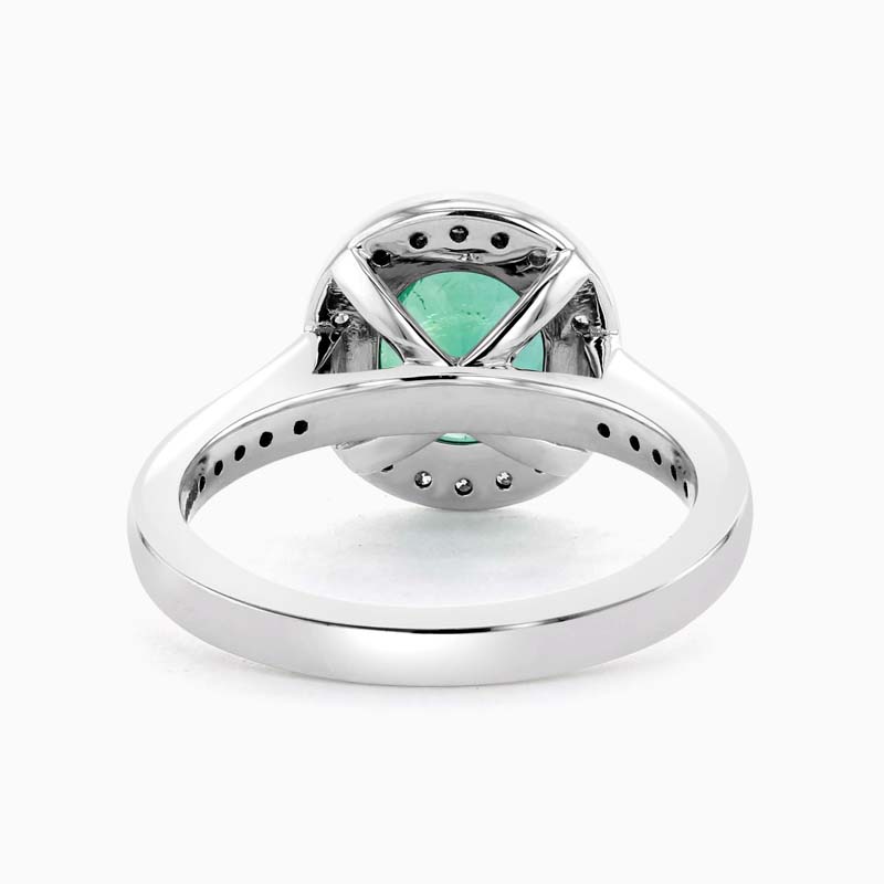 18ct White Gold Oval Shape Emerald & Diamond Halo Ring