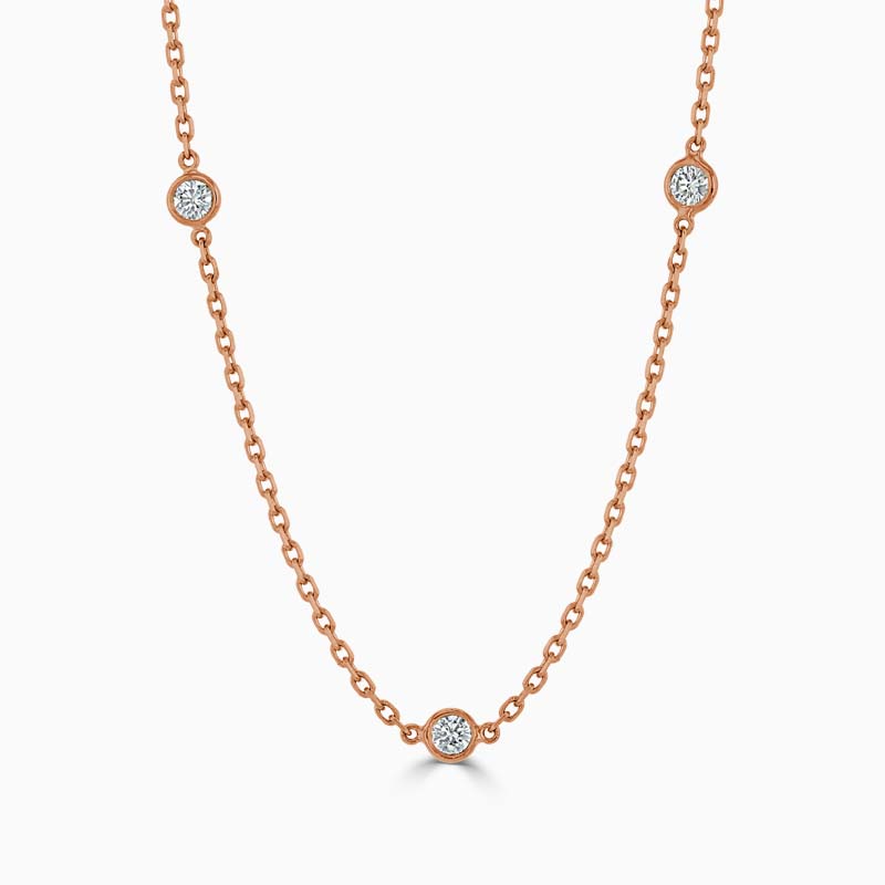 18ct Rose Gold Spectacle Set Diamond Necklace - 3 Stone