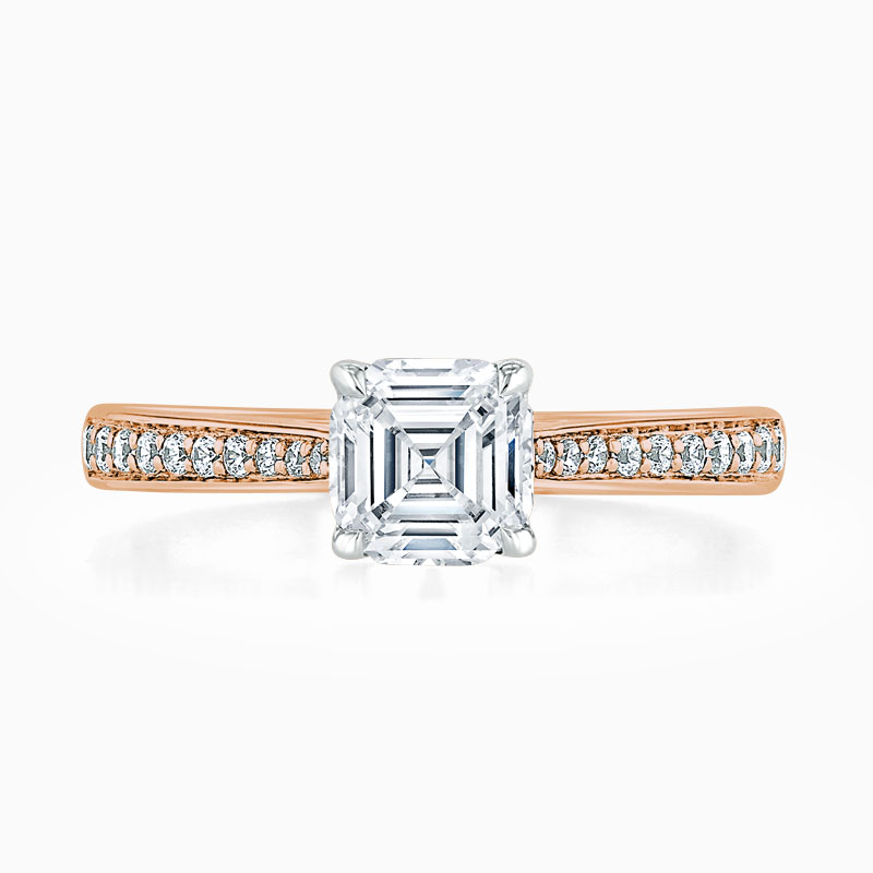 18ct Rose Gold Asscher Cut Tapered Pavé Engagement Ring