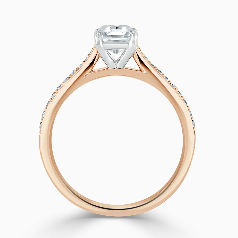 18ct Rose Gold Asscher Cut Tapered Pavé Engagement Ring