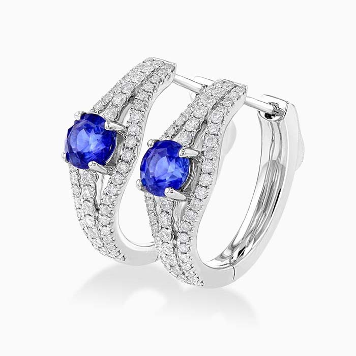 18ct White Gold Sapphire and Diamond Hoops