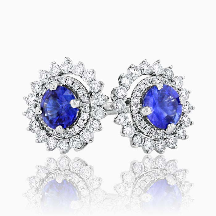 18ct White Gold Round Sapphire and Diamond Halo Stud with Removable Jackets