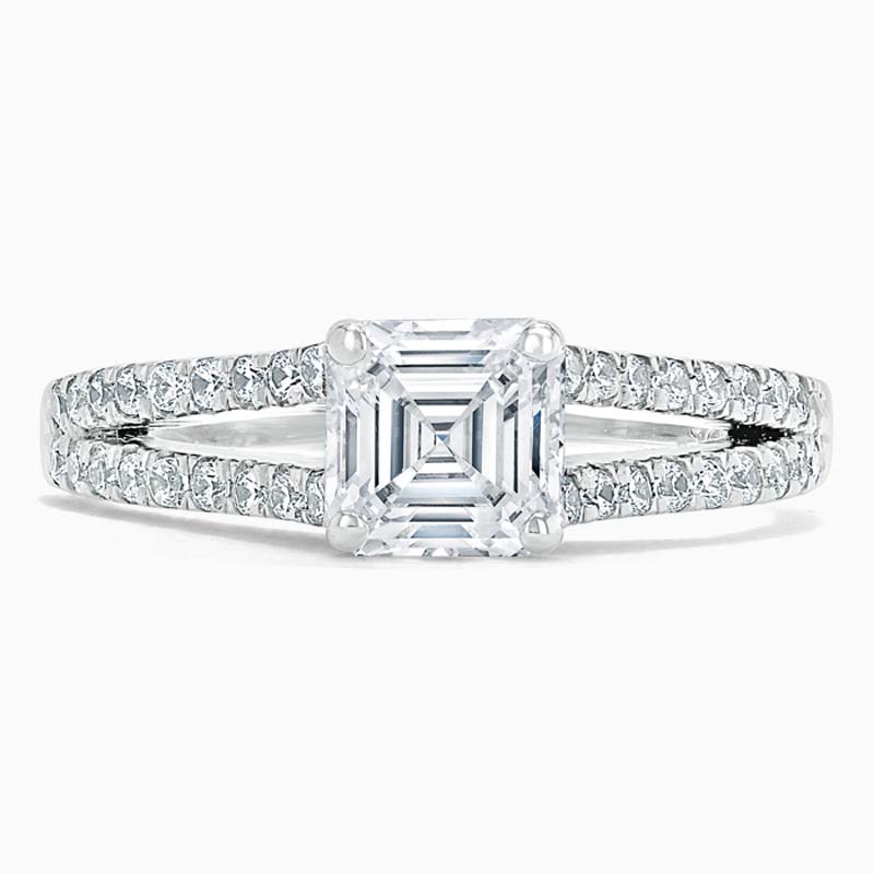 Platinum Asscher Cut Cutdown Split Shoulder Engagement Ring