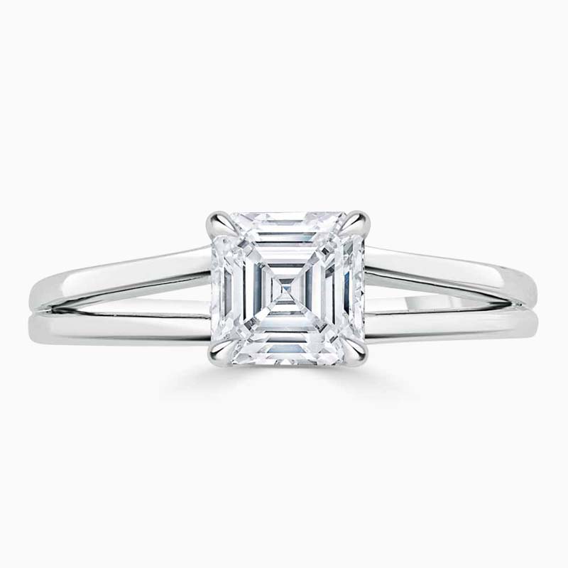Platinum Asscher Cut Split Shoulder Engagement Ring