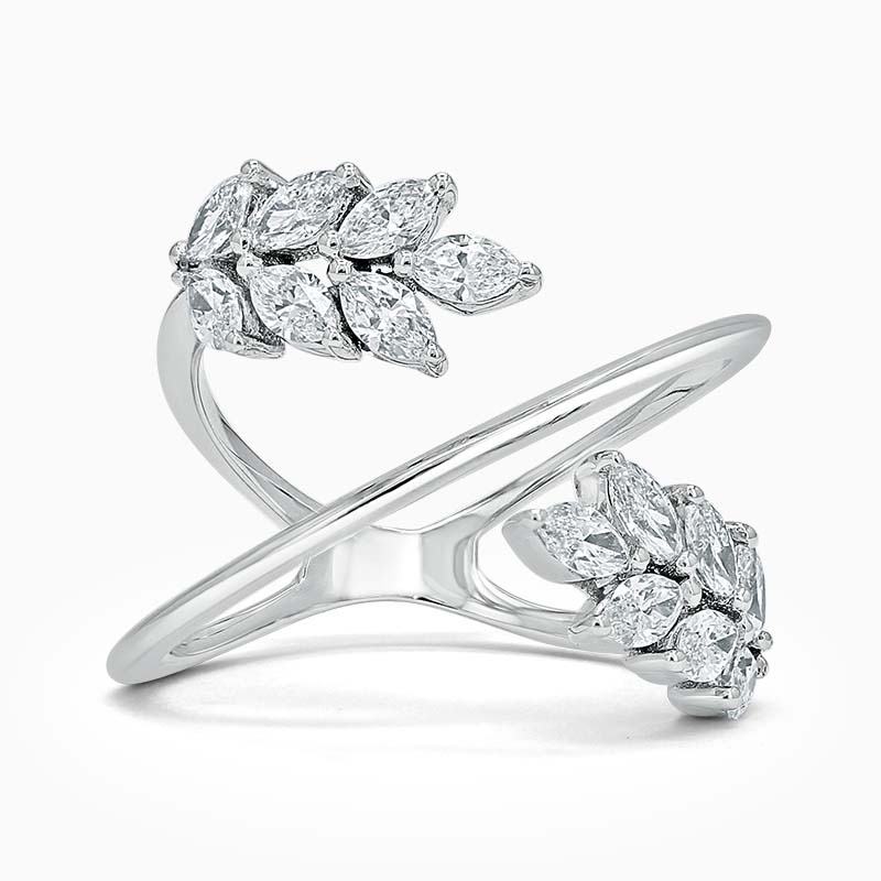 18ct White Gold Feather Crossover Diamond Ring