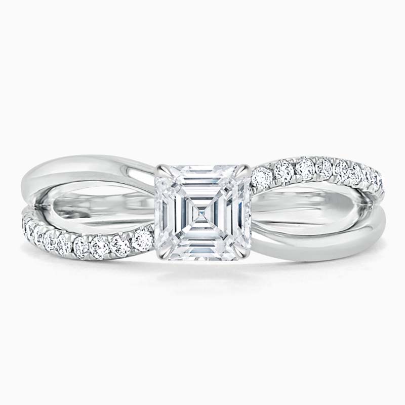 Platinum Asscher Cut Woven Set Engagement Ring