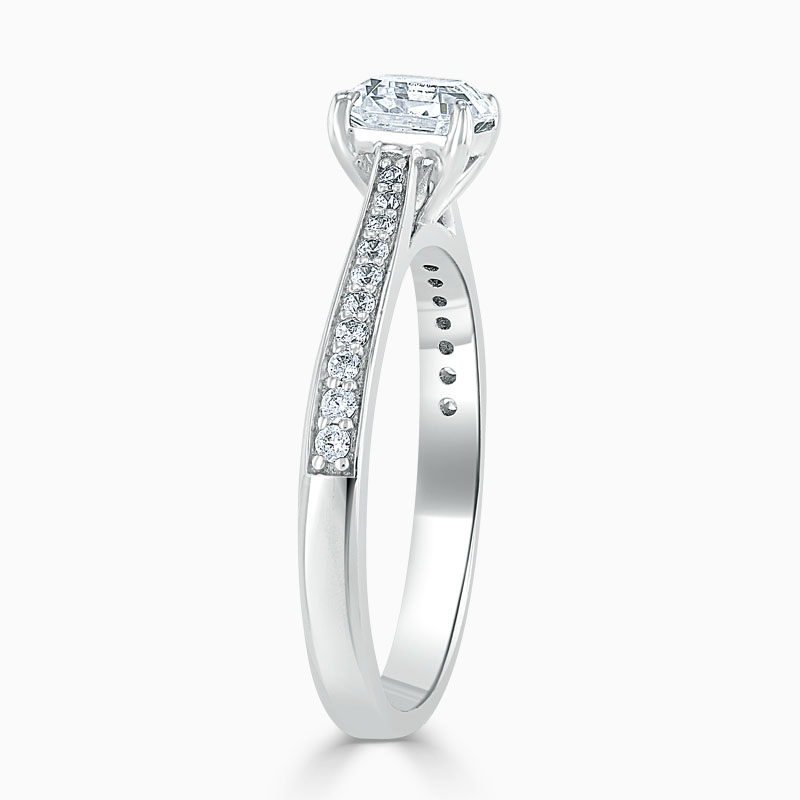 18ct White Gold Asscher Cut Tapered Pavé Engagement Ring