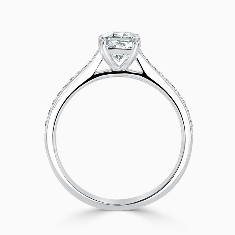 18ct White Gold Cushion Cut Tapered Pavé Engagement Ring