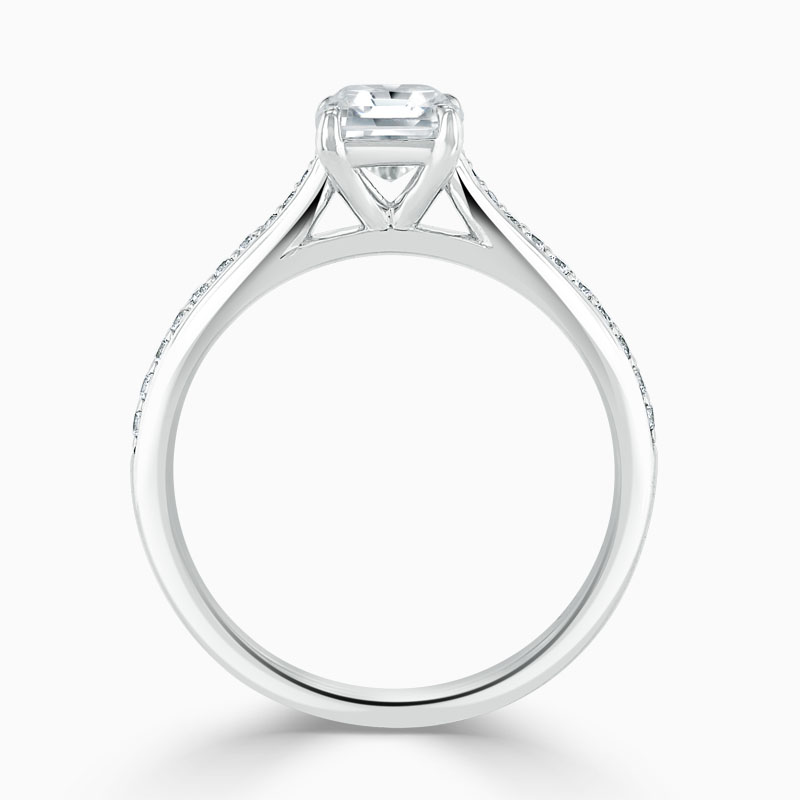 18ct White Gold Asscher Cut Tapered Pavé Engagement Ring