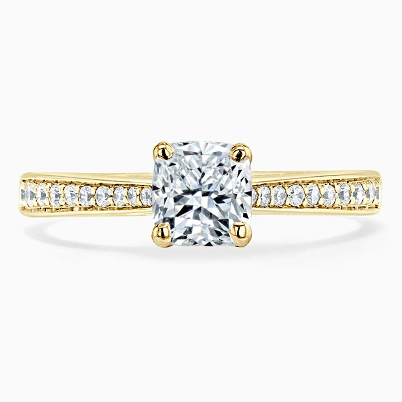 18ct Yellow Gold Cushion Cut Tapered Pavé Engagement Ring