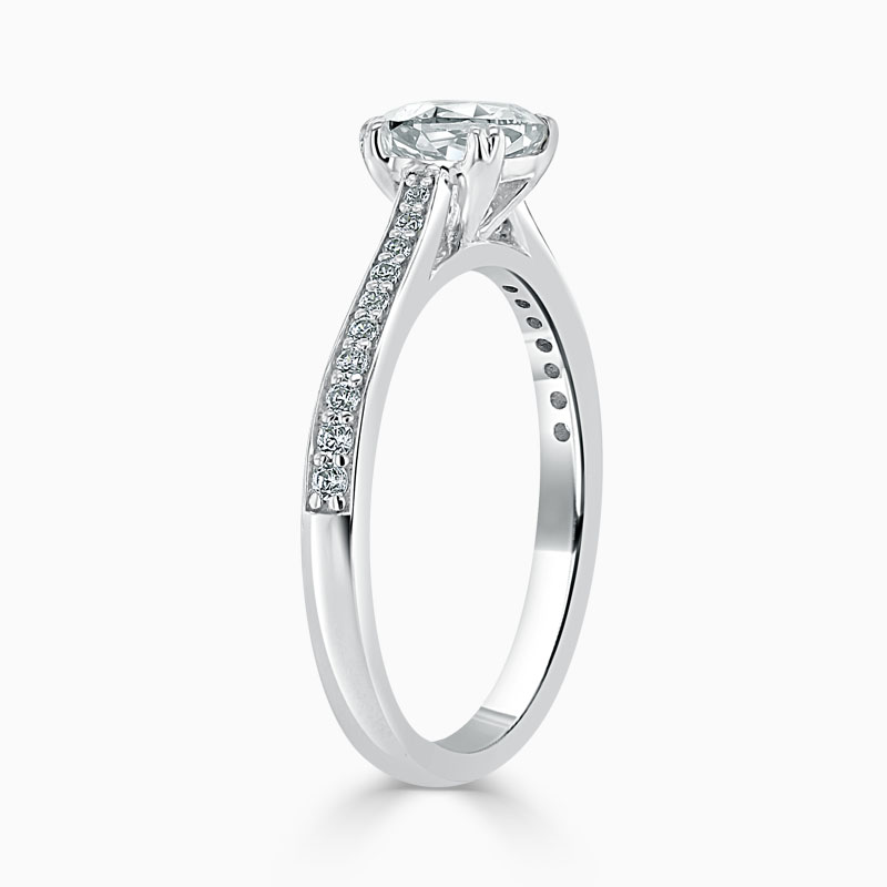 Platinum Cushion Cut Tapered Pavé Engagement Ring