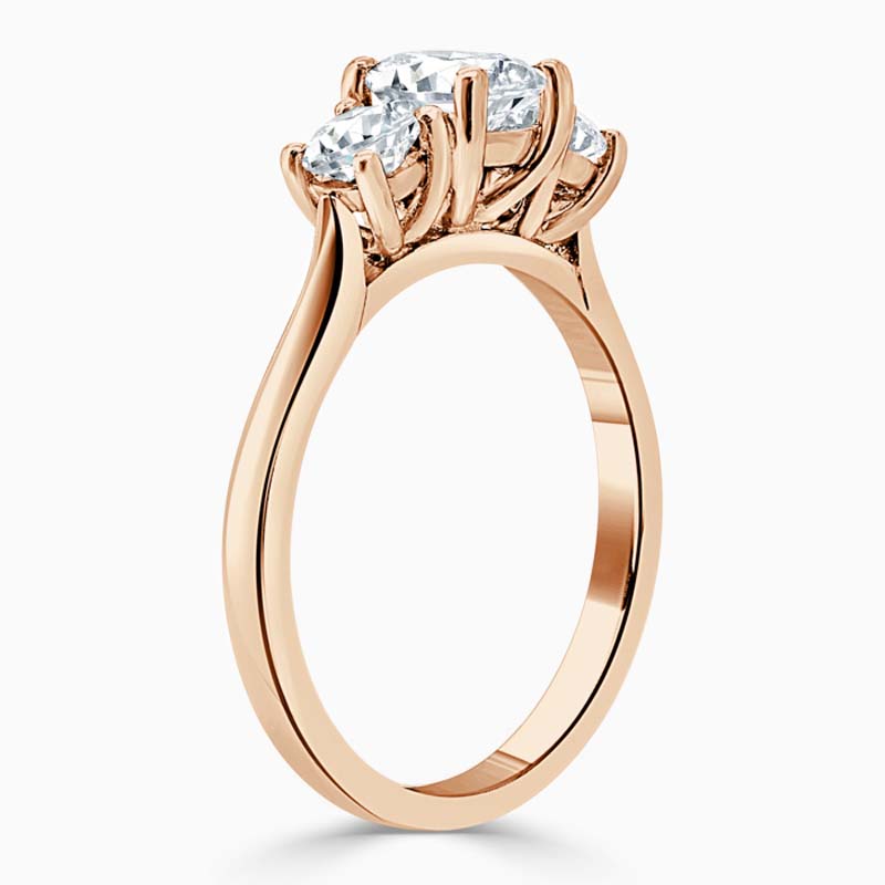 18ct Rose Gold Princess Cut 3 Stone with Rounds Engagement Ring