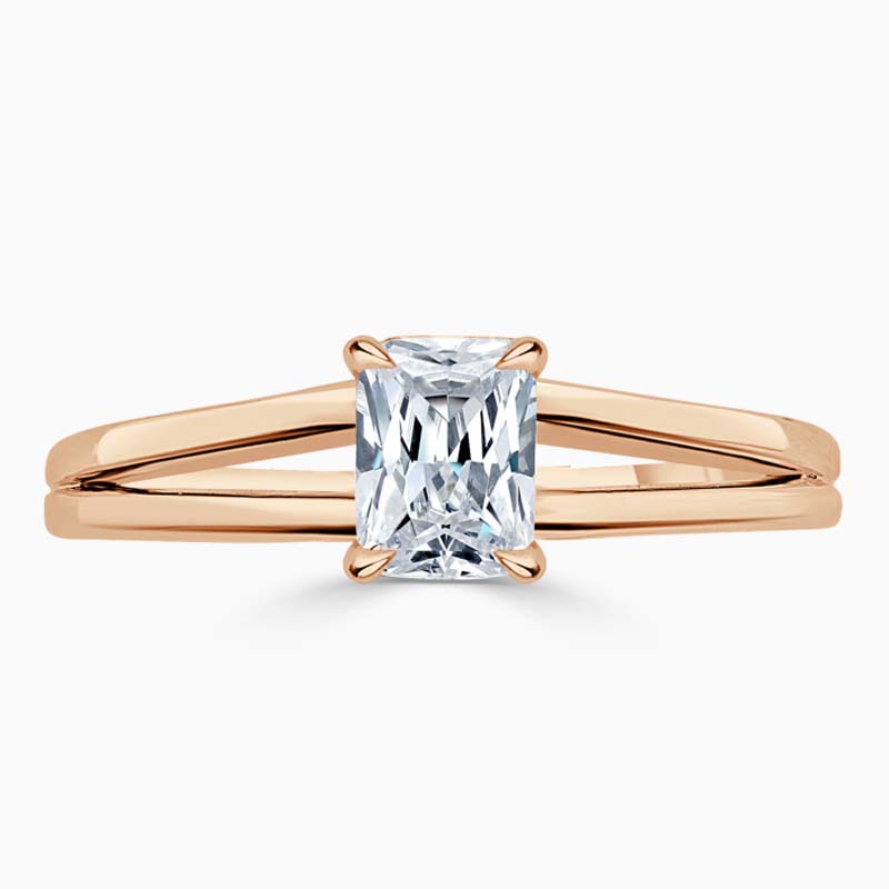 18ct Rose Gold Radiant Cut Split Shoulder Engagement Ring