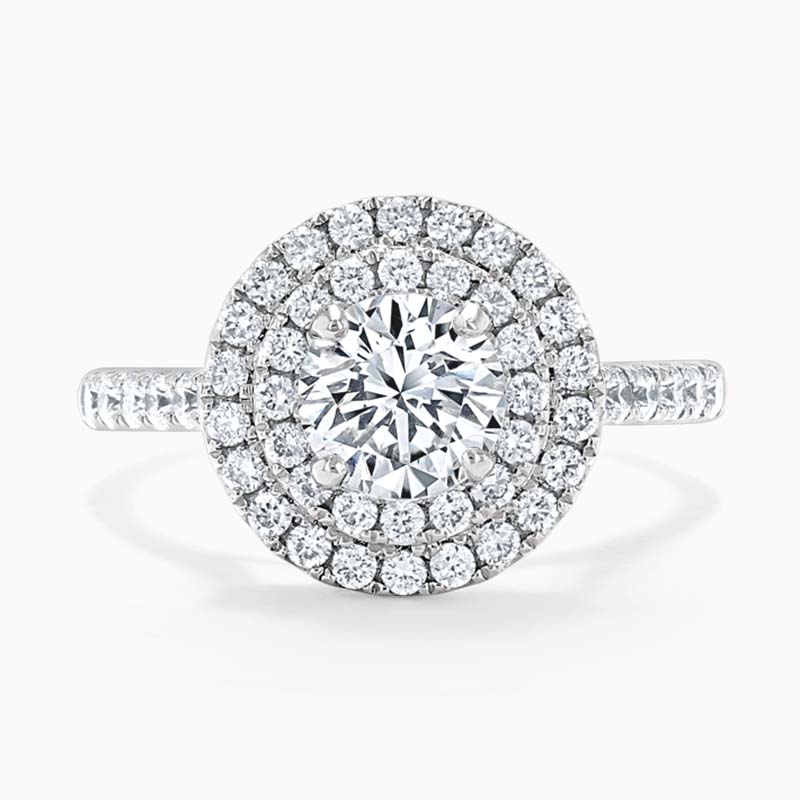 18ct White Gold Round Brilliant Classic Double Halo Engagement Ring