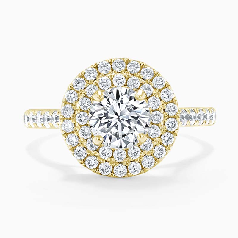 18ct Yellow Gold Round Brilliant Classic Double Halo Engagement Ring