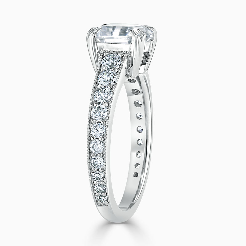 Platinum Asscher Cut Milgrain Pavé Engagement Ring