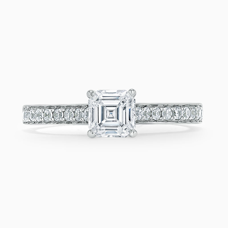 Platinum Asscher Cut Openset Pavé Engagement Ring