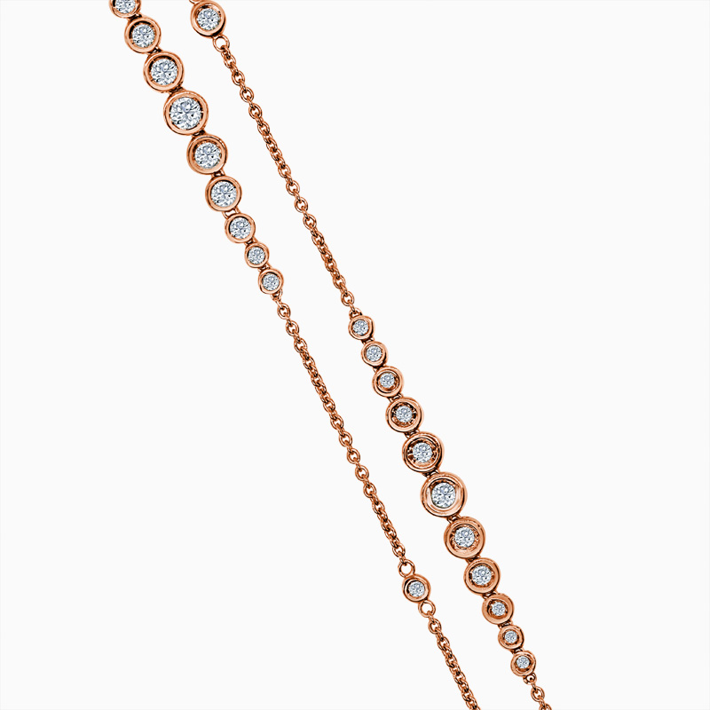 18ct Rose Gold Rubover Set Long Diamond Necklace