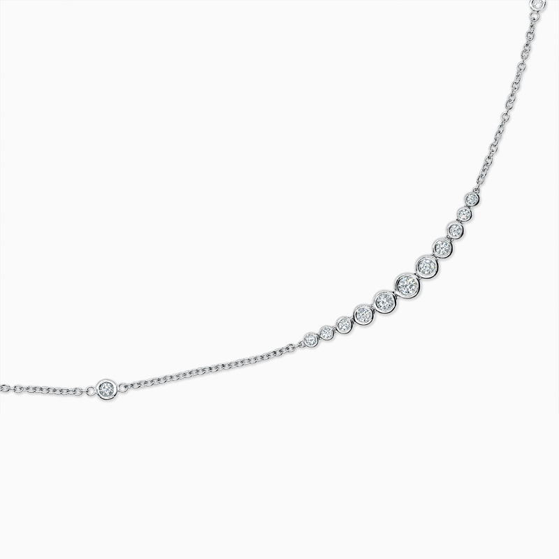 18ct White Gold Rubover Set Long Diamond Necklace