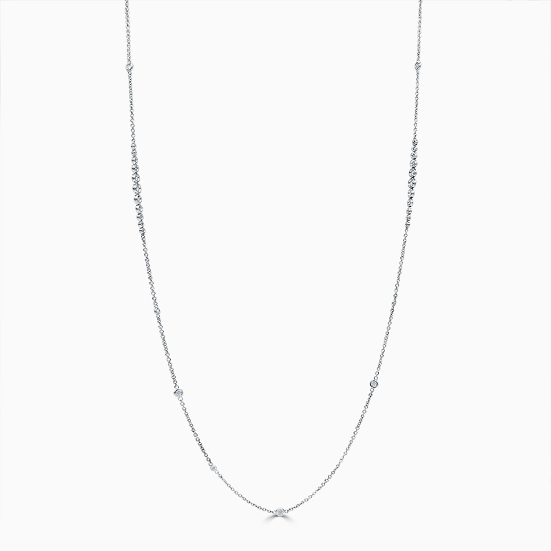 18ct White Gold Rubover Set Long Diamond Necklace