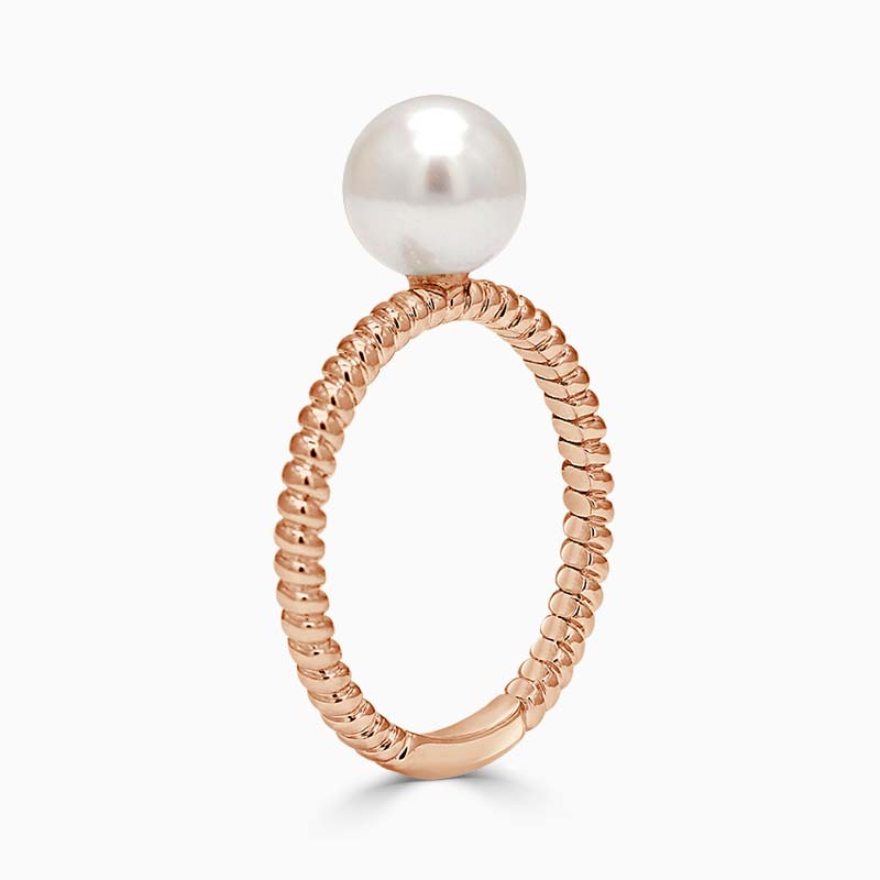 18ct Rose Gold Twisted Band Akoya Pearl Ring
