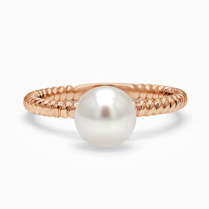 18ct Rose Gold Twisted Band Akoya Pearl Ring