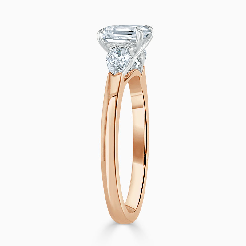 18ct Rose Gold Cushion Cut 3 Stone with Pears Engagement Ring