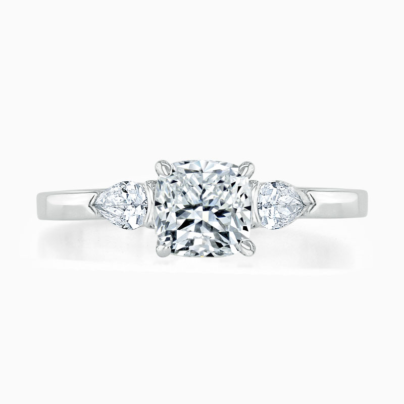 18ct White Gold Cushion Cut 3 Stone with Pears Engagement Ring