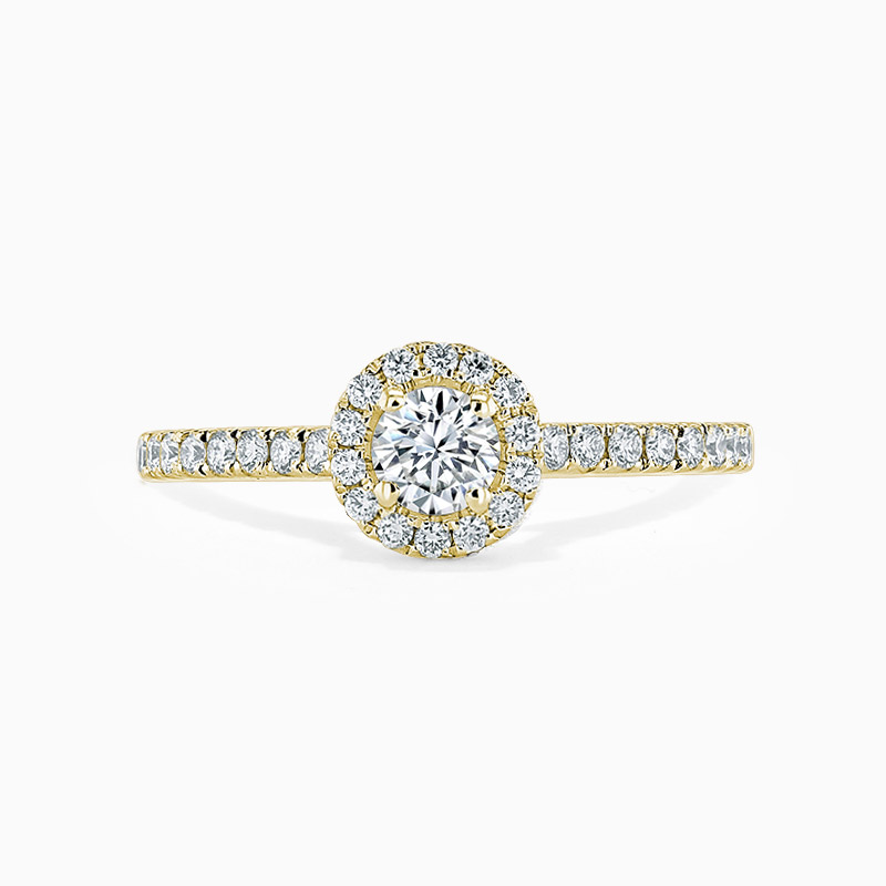 18ct Yellow Gold Round Brilliant Classic Wedfit Halo Engagement Ring with Round, 0.25ct, E Colour, VS2 Clarity - GIA
