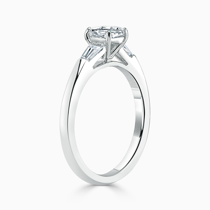 18ct White Gold Cushion Cut 3 Stone with Tapers Engagement Ring