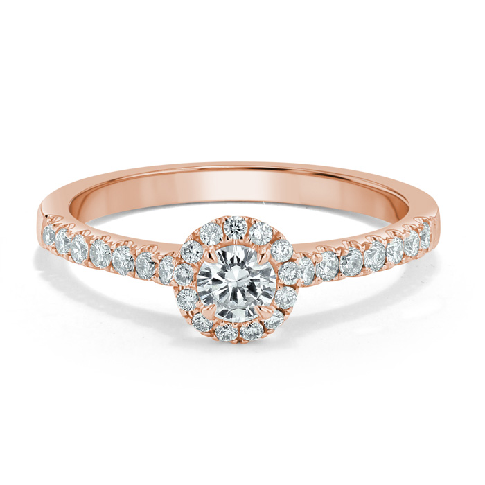 18ct Rose Gold Round Brilliant Classic Wedfit Halo Engagement Ring with Round, 0.3ct, G Colour, VS2 Clarity - GIA
