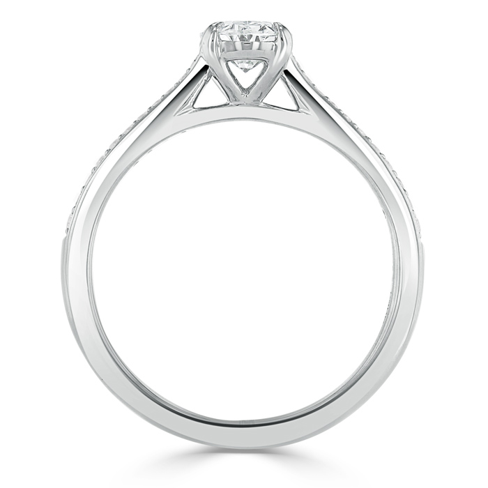 Platinum 950 Oval Shape Tapered Pavé Engagement Ring with Oval, 0.7ct, E Colour, VS1 Clarity