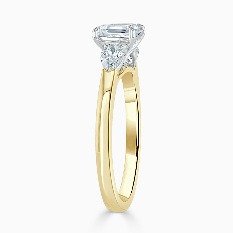 18ct Yellow Gold Cushion Cut 3 Stone with Pears Engagement Ring