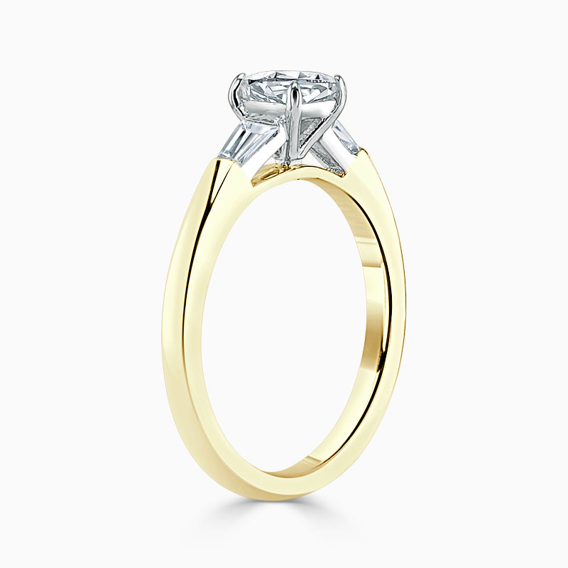 18ct Yellow Gold Cushion Cut 3 Stone with Tapers Engagement Ring