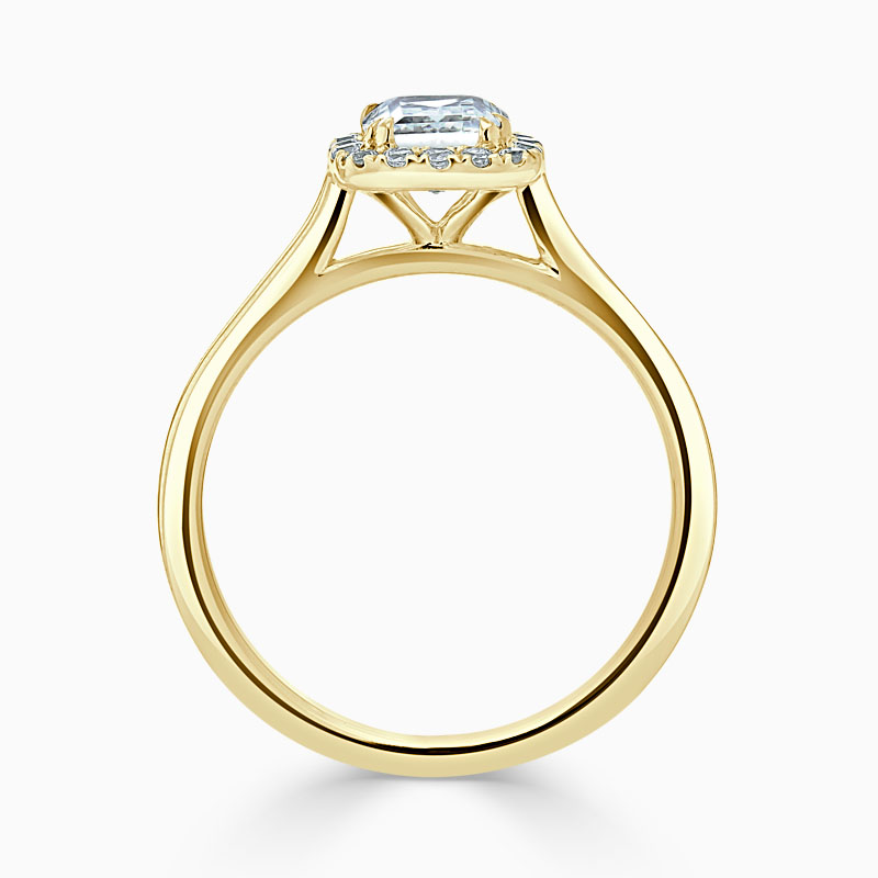 18ct Yellow Gold Cushion Cut Classic Plain Halo Engagement Ring