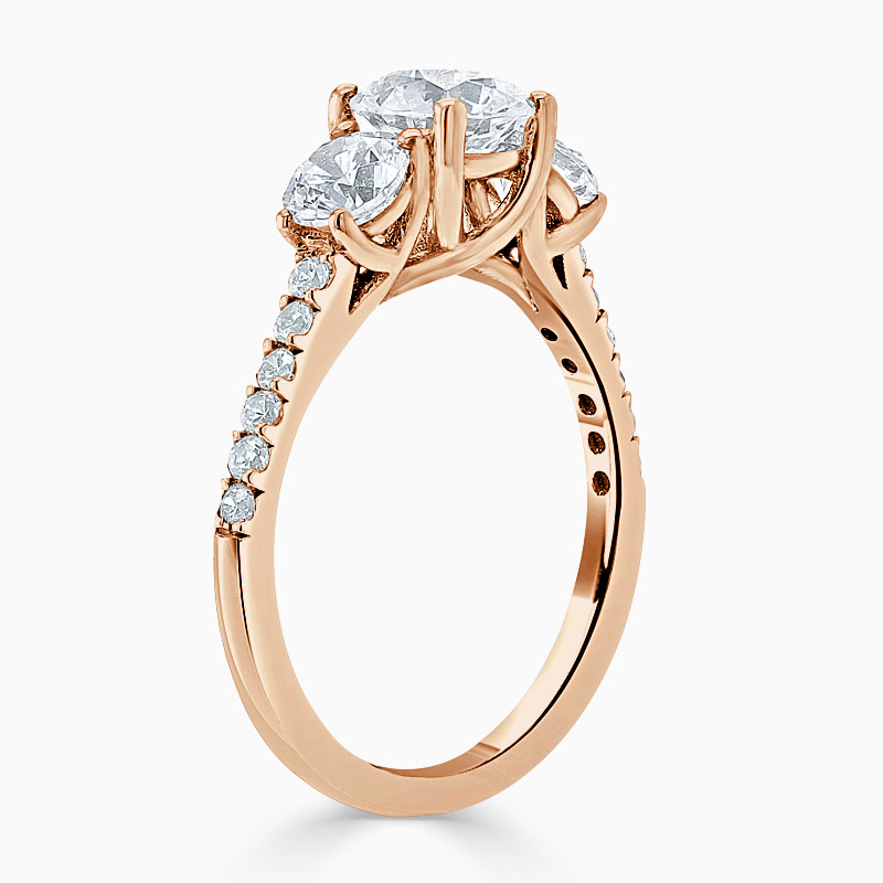 18ct Rose Gold Round Brilliant Openset 3 Stone with Cutdown Engagement Ring
