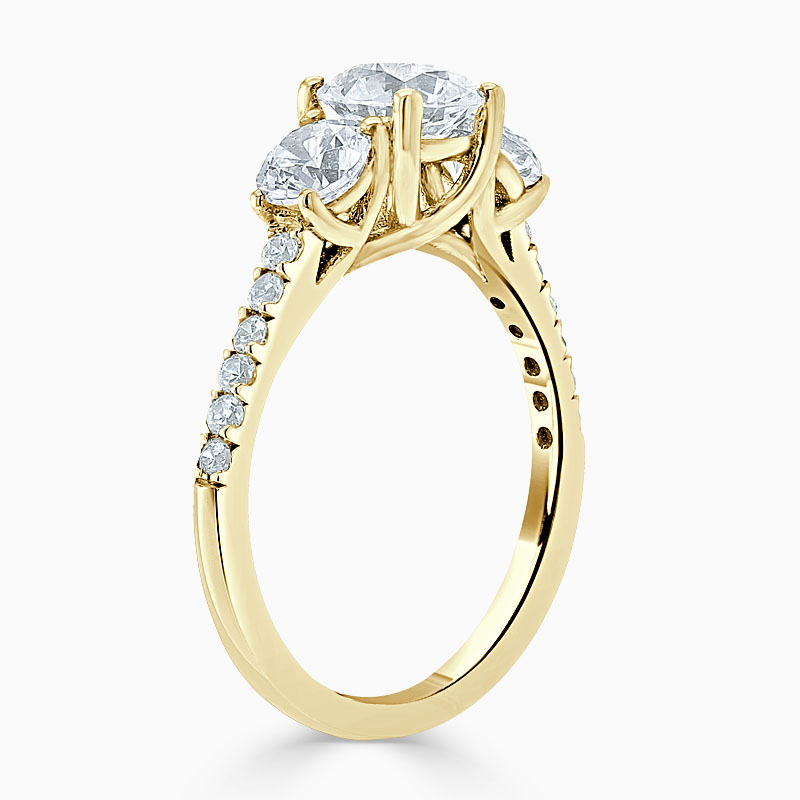 18ct Yellow Gold Round Brilliant Openset 3 Stone with Cutdown Engagement Ring