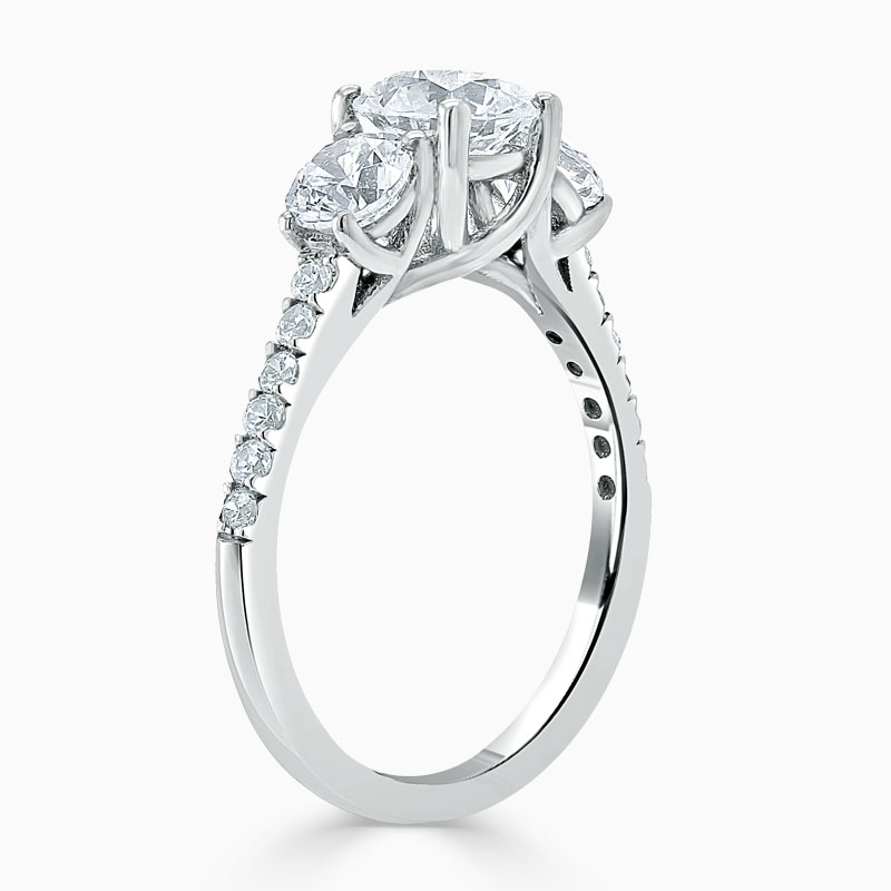 Platinum Round Brilliant Openset 3 Stone with Cutdown Engagement Ring