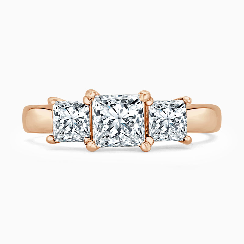 18ct Rose Gold Princess Cut Openset 3 Stone Engagement Ring
