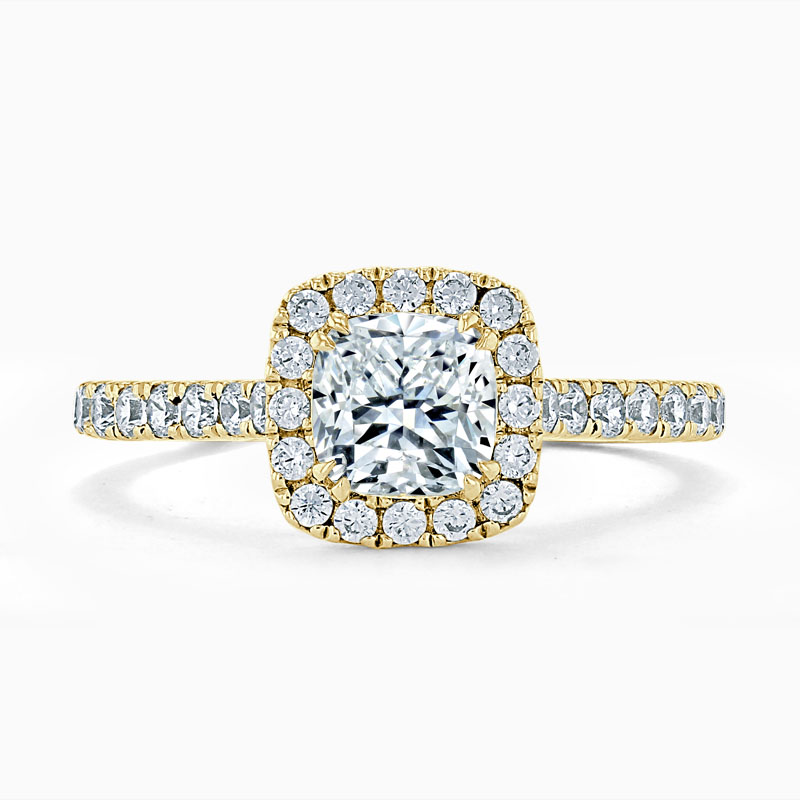 18ct Yellow Gold Cushion Cut Classic Wedfit Halo Engagement Ring