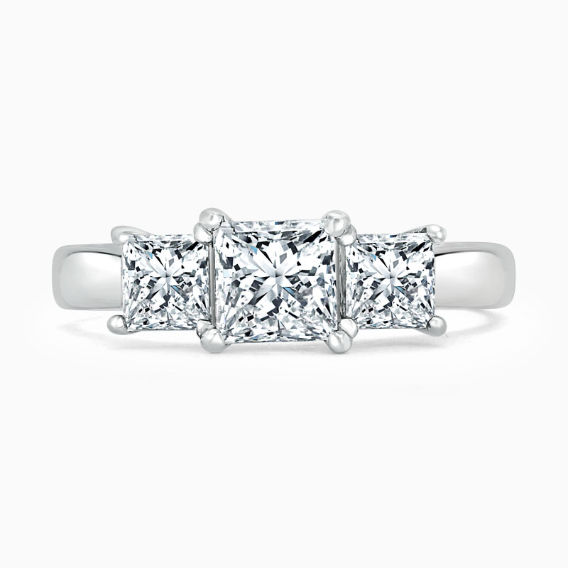 Platinum Princess Cut Openset 3 Stone Engagement Ring