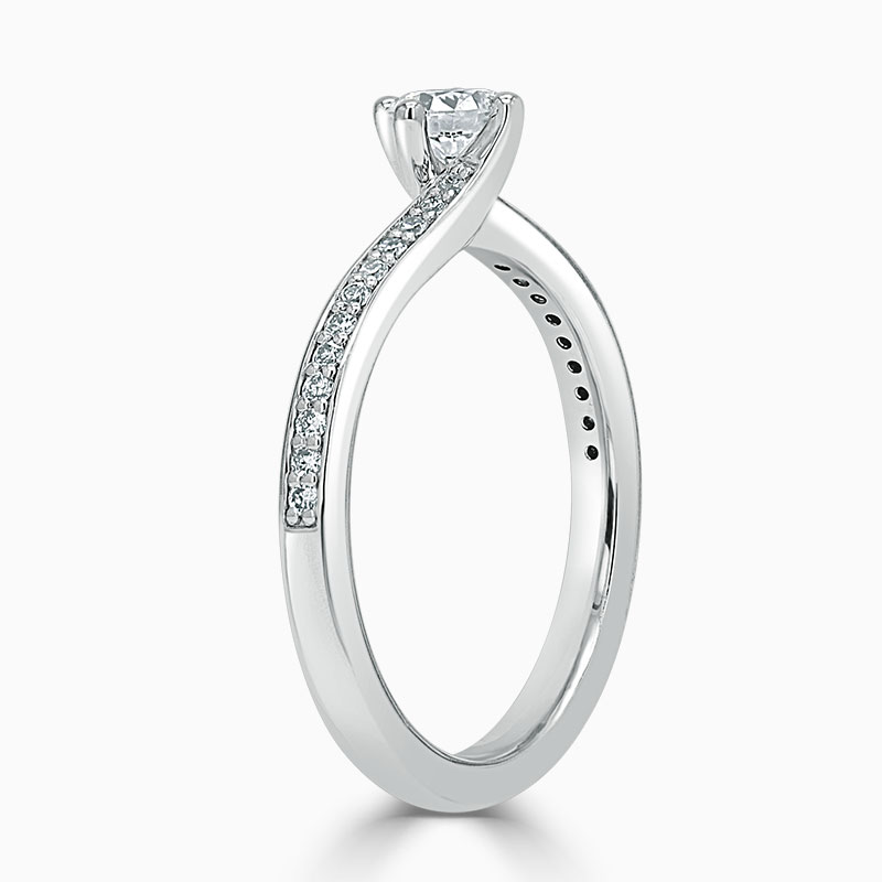 Platinum 950 Round Brilliant Twist Pavé Engagement Ring with Round, 0.3ct, D Colour, VS2 Clarity - GIA