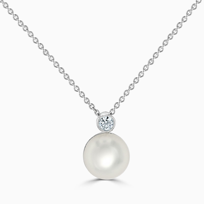 18ct White Gold Single Pearl and Diamond Pendant