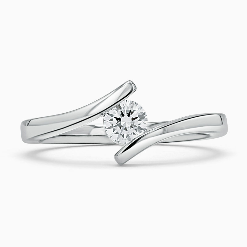 Platinum 950 Round Brilliant Crossover Engagement Ring with Round, 0.3ct, F Colour, VS2 Clarity - GIA