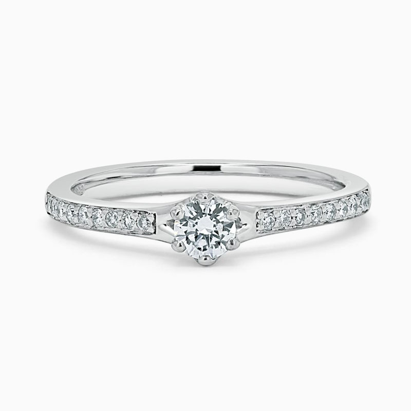 18ct White Gold Round Brilliant 6 Claw Brilliant Pavé Engagement Ring with Round, 0.18ct, E Colour, IF Clarity - GIA