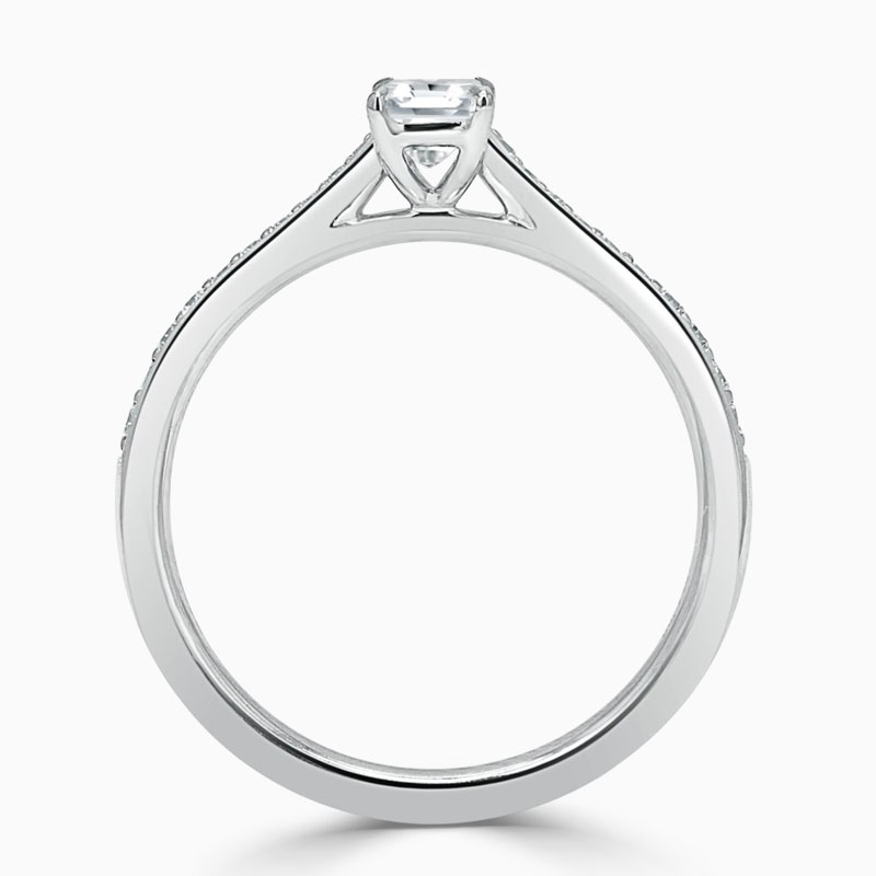 Platinum 950 Emerald Cut Tapered Pavé Engagement Ring with Emerald, 0.49ct, F Colour, VS1 Clarity - GIA